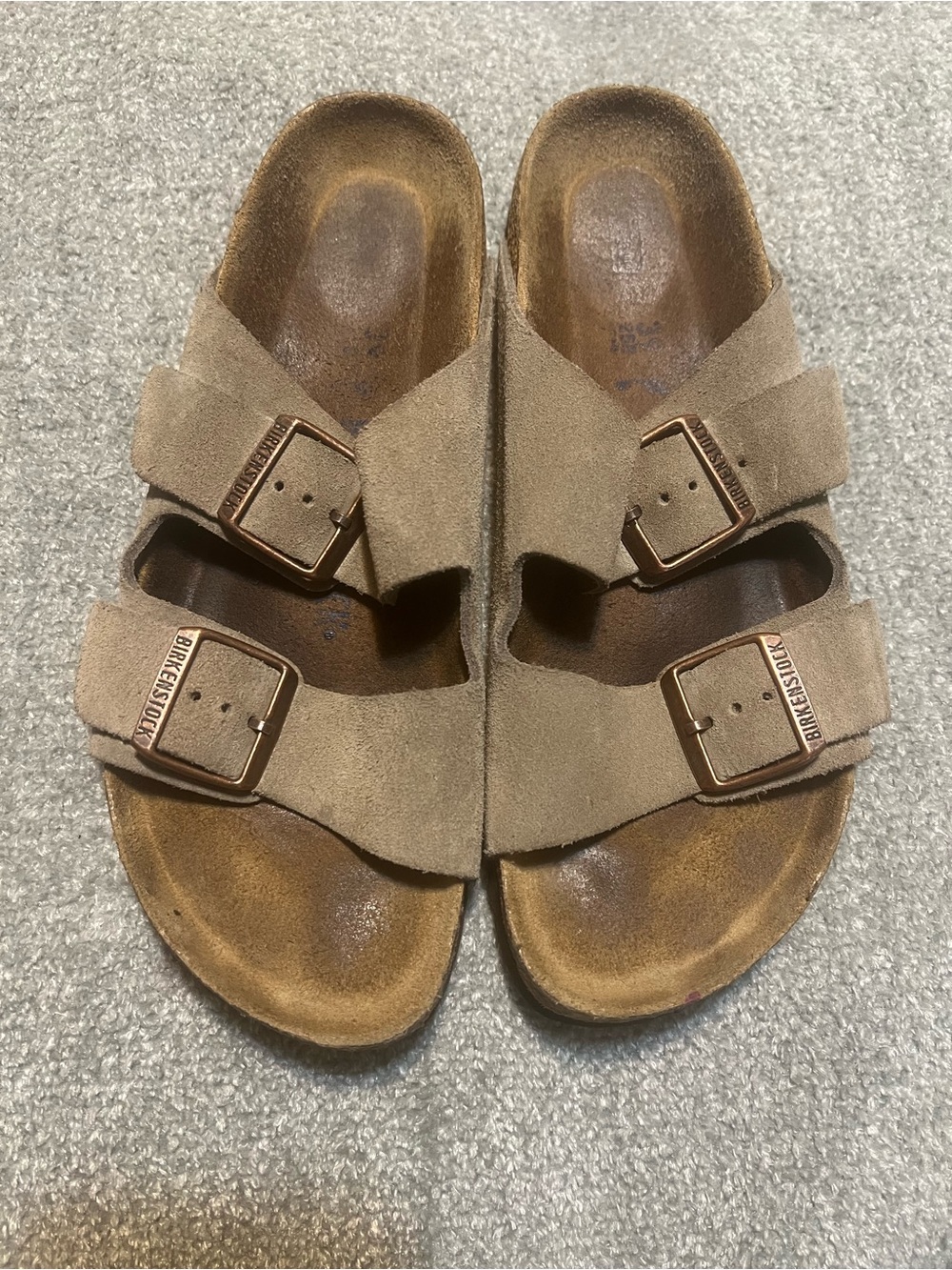 Birkenstock Tan Suede Two-Strap Sandals with Buckles